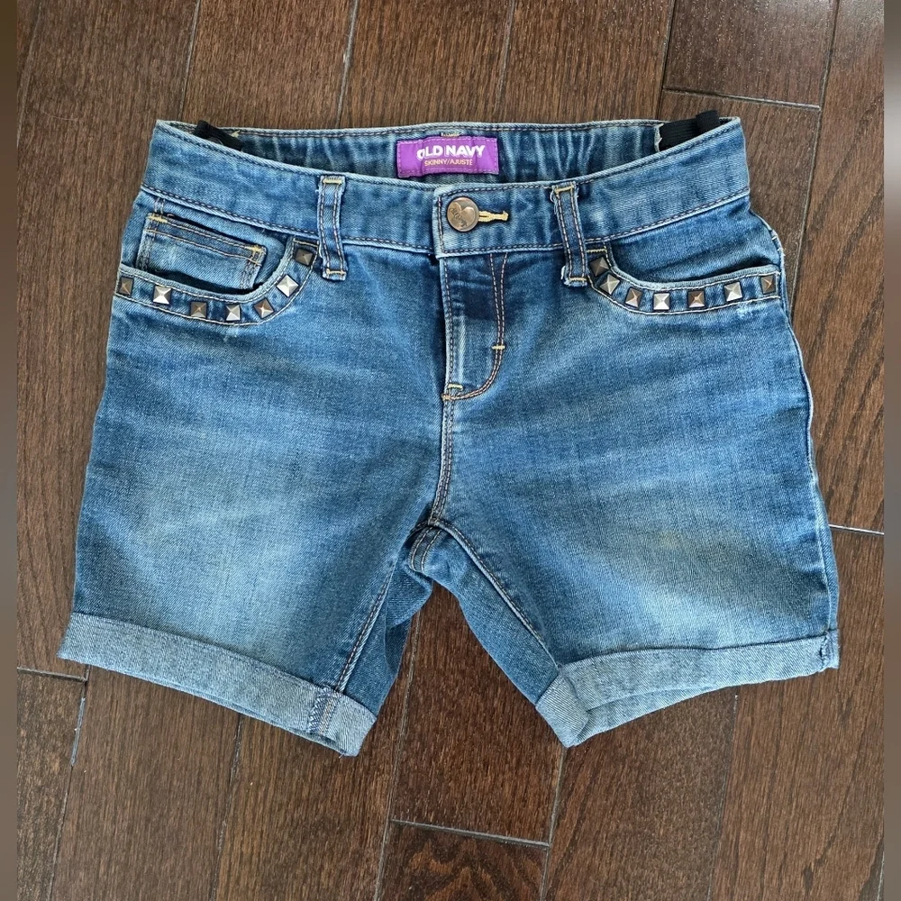 Old Navy Studded Denim Shorts Girls Size 8 Cuffed Blue Jean Shorts